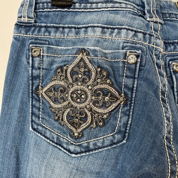 Miss Me size 27 bling rocker western Y2K embellished white stitching denim jeans - Picture 13 of 16